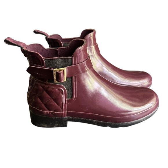 Hunter Shoes - HUNTER Chelsea Womens Burgundy Rain Ankle Boots Glossy Quilted Size 8